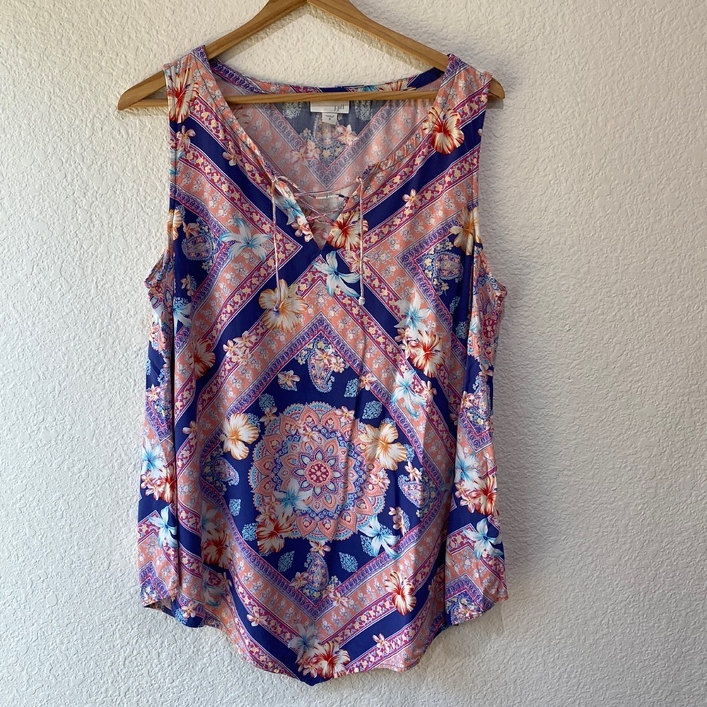 J. Jill Women's Paisley Print Sleeveless Tie Front Neck Tank Top Blouse Sz M